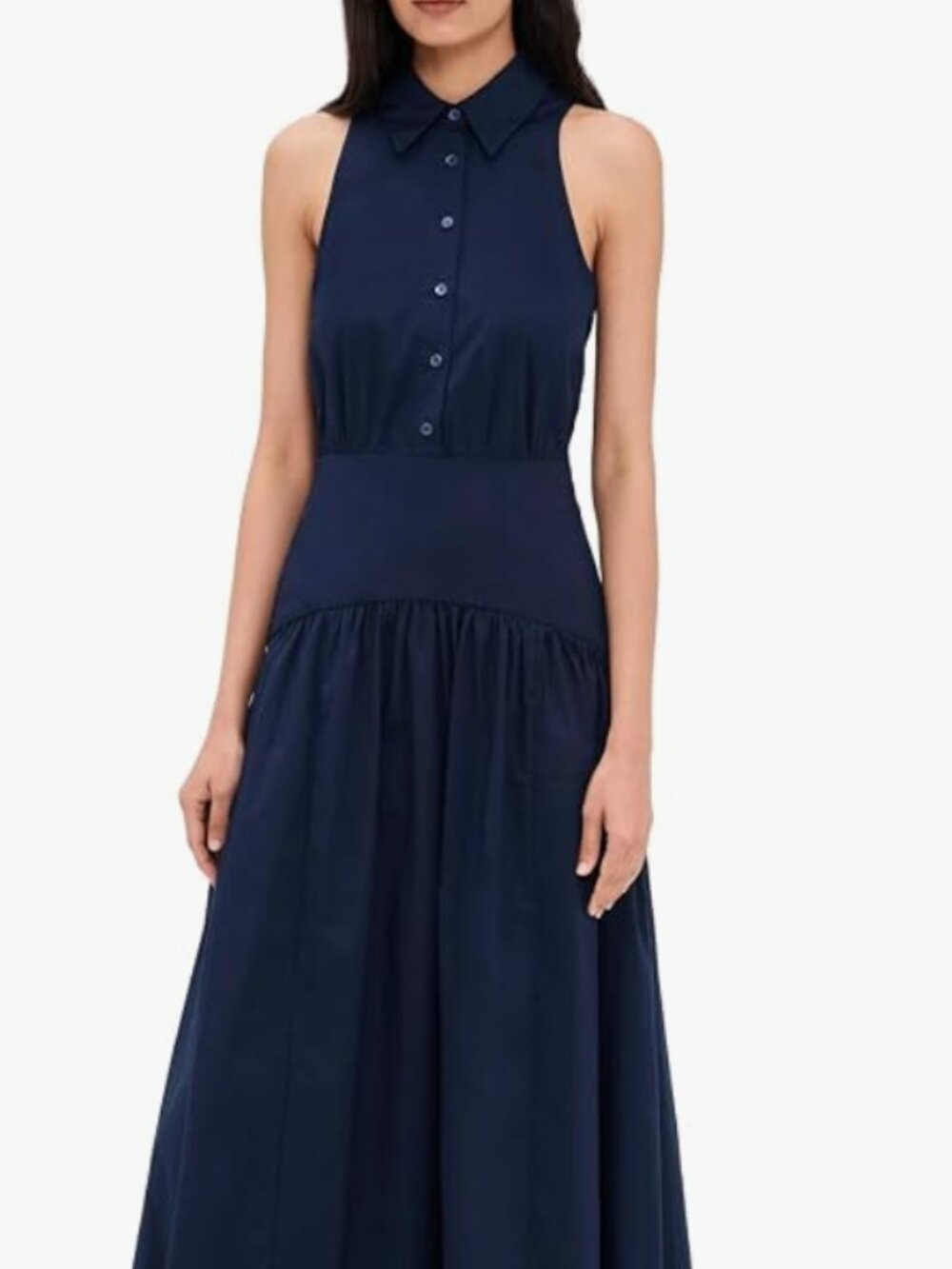 STAUD Romy Dress Button Up Maxi Navy